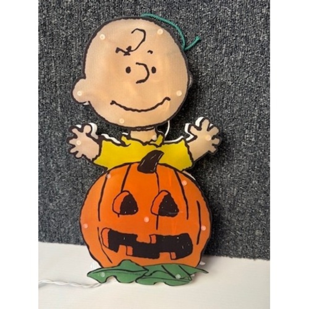 Peanuts Charlie Brown Halloween Pre-Lit Window Decor Pumpkin 15" Excellent WORKS